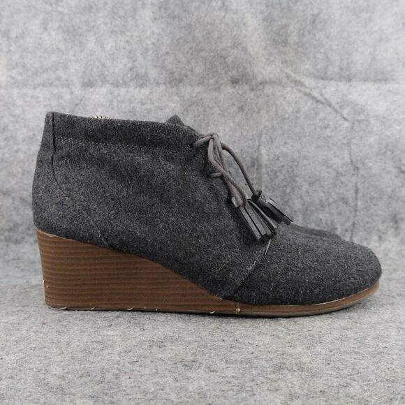 Dr Scholls Shoes Womens 9 Bootie Wedge Chukka Lace Up Casual Fashion Grey Tassel - Picture 2 of 14